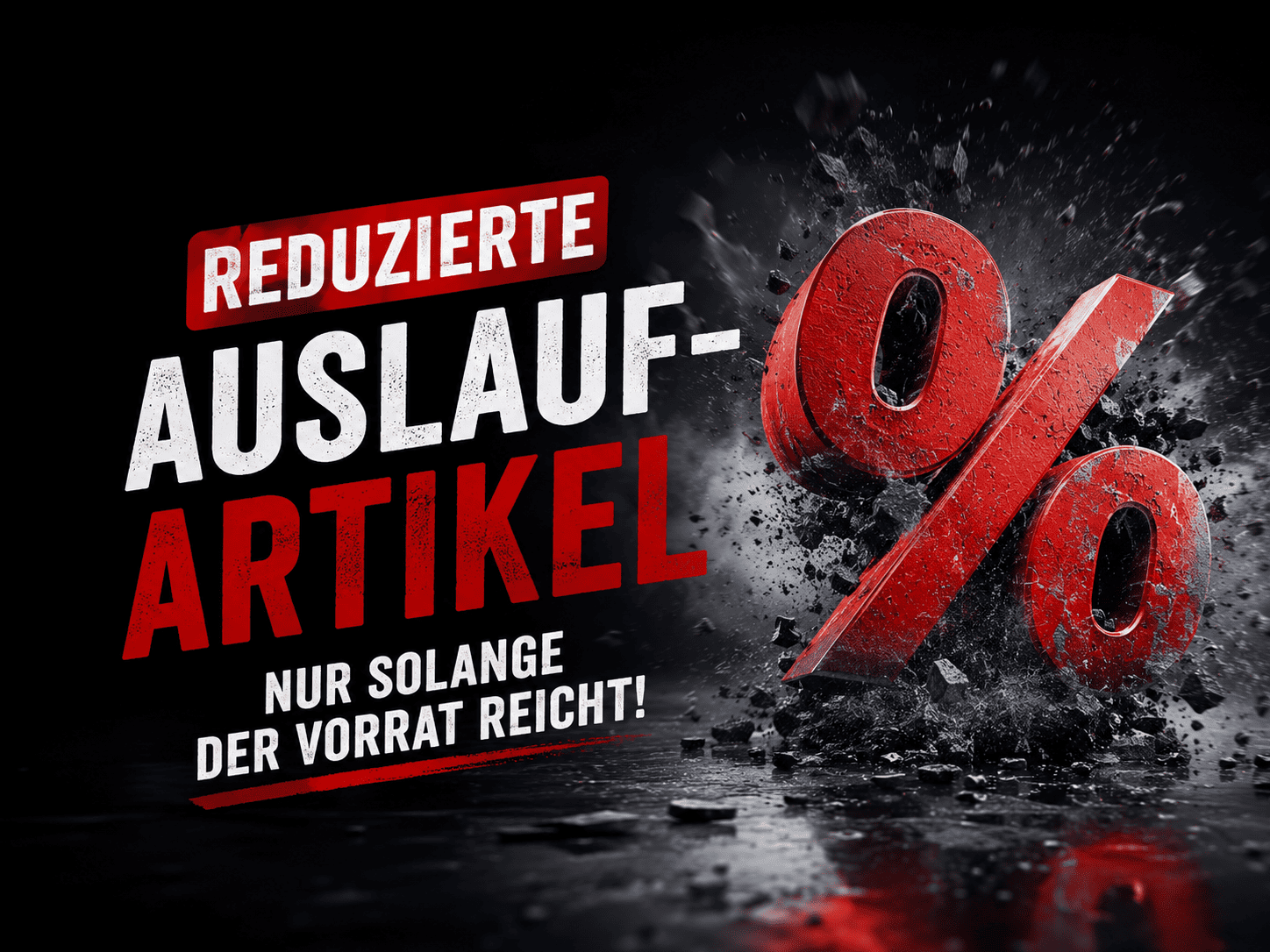 Reduzierte Auslaufartikel im Autopflege-Shop mit Prozent-Symbol und Hinweis „Nur solange der Vorrat reicht“.